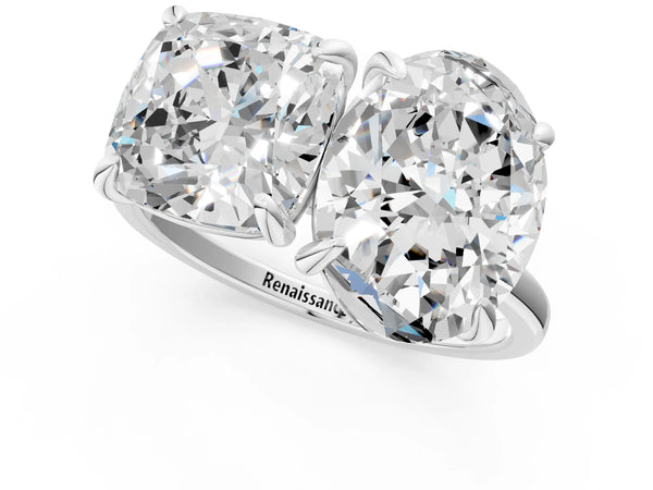 Platinum Oval and Cushion Toi Moi Ring with Prong Setting and Plain Band