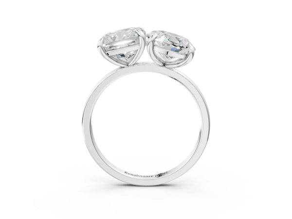 Platinum Oval and Cushion Toi Moi Ring with Prong Setting and Plain Band