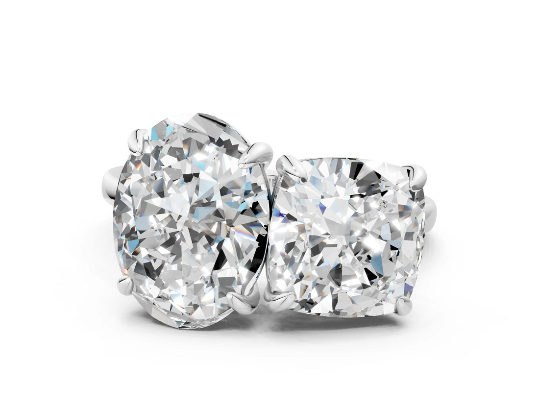 Platinum Oval and Cushion Toi Moi Ring with Prong Setting and Plain Band