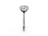Platinum Oval and Emerald Toi Moi Ring with Prong Setting and Pave Band 2