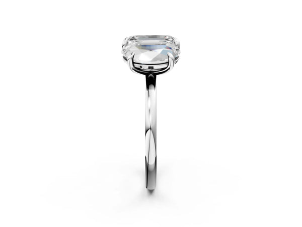 Platinum Oval and Emerald Toi Moi Ring with Prong Setting and Plain Band