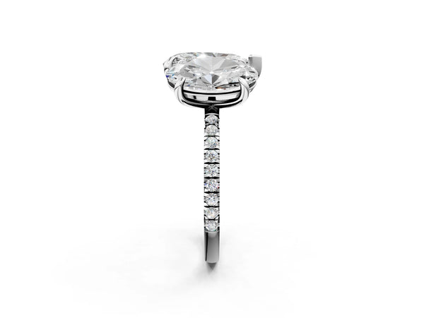 Platinum Oval and Pear Toi Moi Ring with Prong Setting and Micro Pave Band