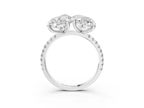 Platinum Oval and Pear Toi Moi Ring with Prong Setting and Micro Pave Band