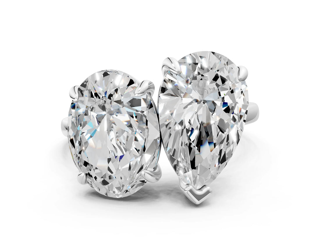 Platinum Oval and Pear Toi Moi Ring with Prong Setting and Plain Band 1