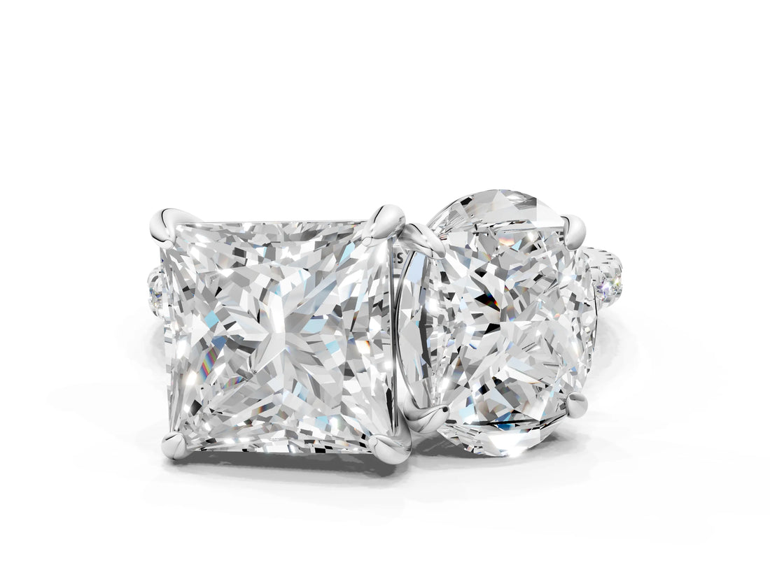 Platinum Oval and Princess Toi Moi Ring with Prong Setting and Micro Pave Band