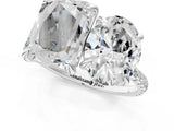 Platinum Oval and Radiant Toi Moi Ring with Prong Setting and Micro Pave Band 1