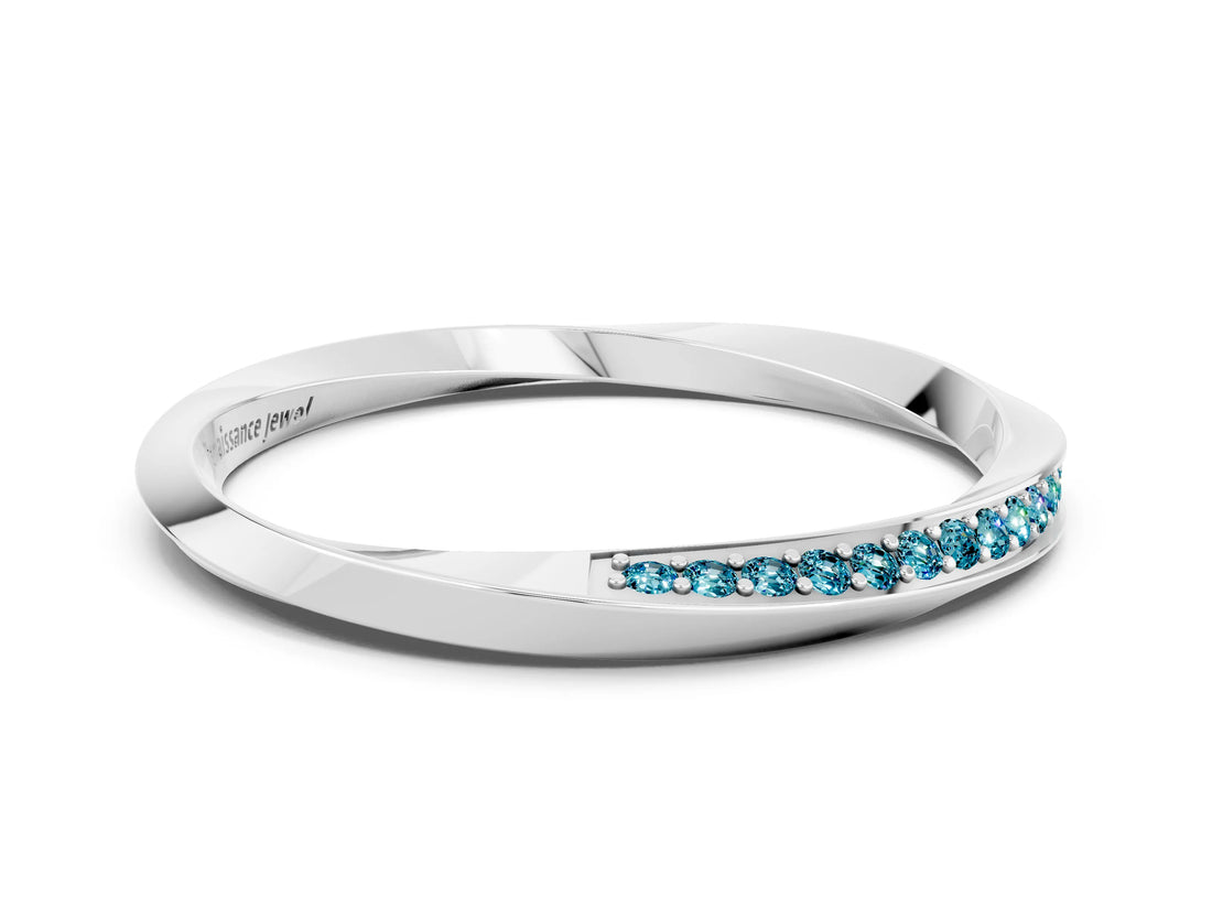 Platinum Pavé Round Blue Topaz Twist Band