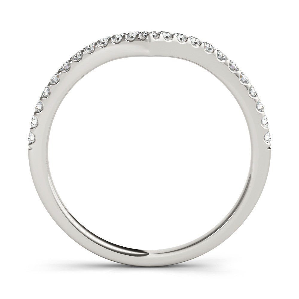 Platinum Pavé Round Diamond Chevron Band with Shared Prong Setting
