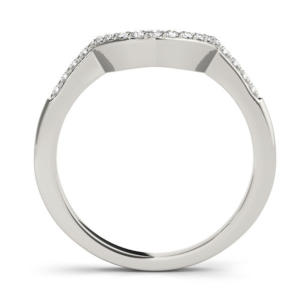 White gold Pavé Round Diamond Contour Band with Prong Setting