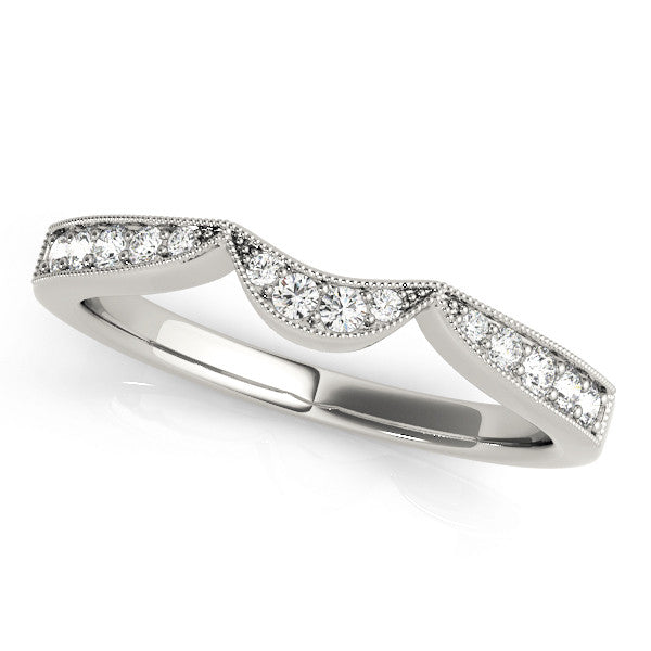 Platinum Pavé Round Diamond Contour Milgrain Band