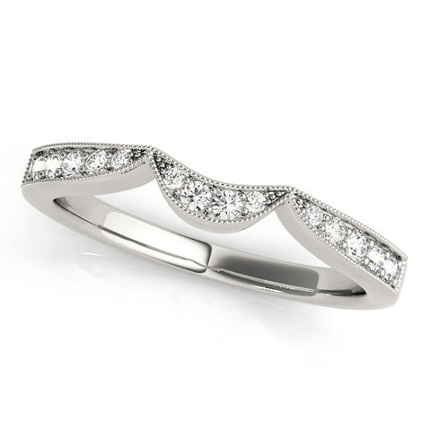 Platinum Pavé Round Diamond Contour Milgrain Band