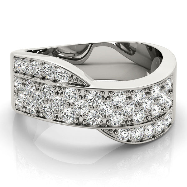 Platinum Pavé Round Diamond Crossover Band with Bead Prong Setting 2