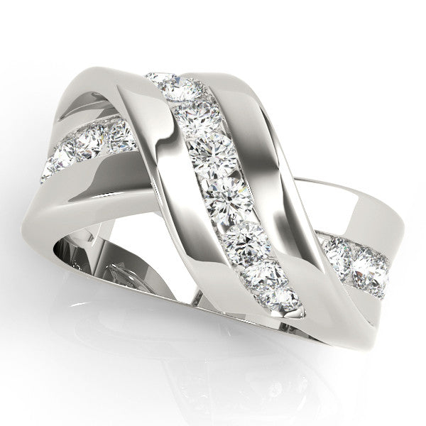 Platinum Pavé Round Diamond Crossover Band with Channel Setting 1