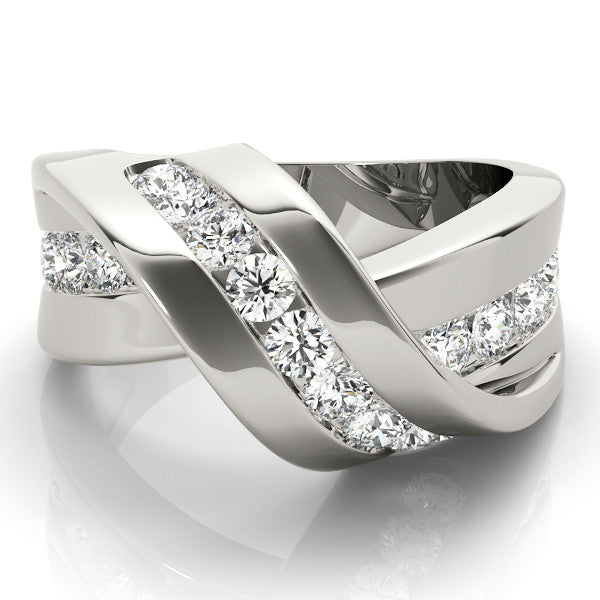 Platinum Pavé Round Diamond Crossover Band with Channel Setting 2