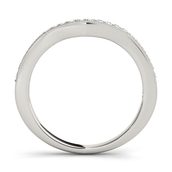 Platinum Pavé Round Diamond Curved Band with Milgrain Edge 1