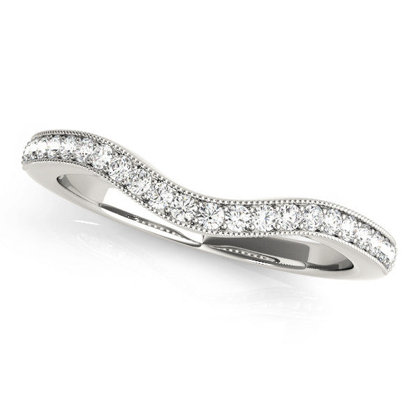 Platinum Pavé Round Diamond Curved Band with Milgrain Edge