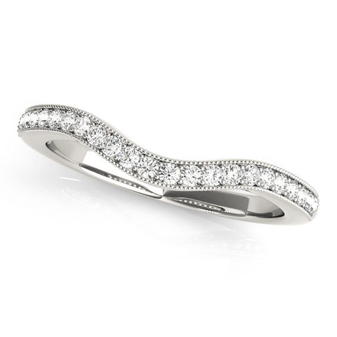Platinum Pavé Round Diamond Curved Band with Milgrain Edge