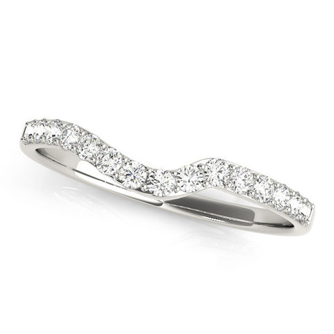 Platinum Pavé Round Diamond Curved Band with Prong Setting