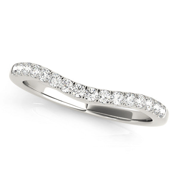 Platinum Pavé Round Diamond Curved Band with Shared Prong Setting