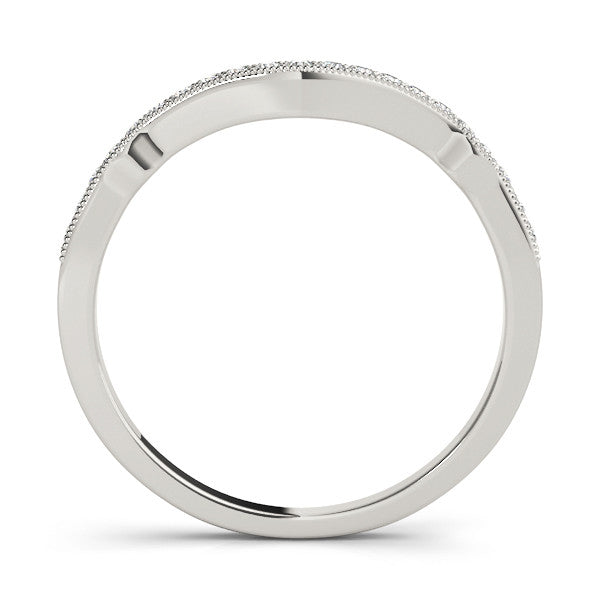 Platinum Pavé Round Diamond Curved Milgrain Band 1