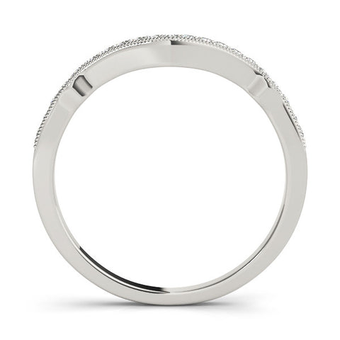 Platinum Pavé Round Diamond Curved Milgrain Band 1