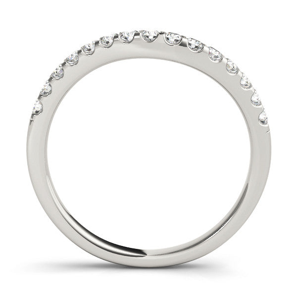 White gold Pavé Round Diamond Curved Wedding Band with Prong Setting