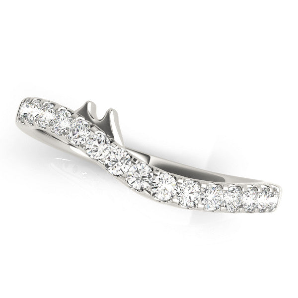 White gold Pavé Round Diamond Curved Wedding Band with Prong Setting