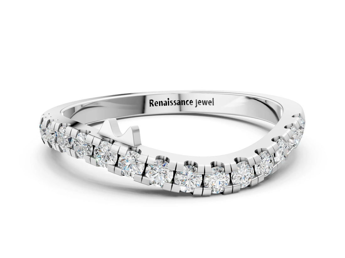 Platinum Pavé Round Diamond Curved Wedding Band with Prong Setting_14