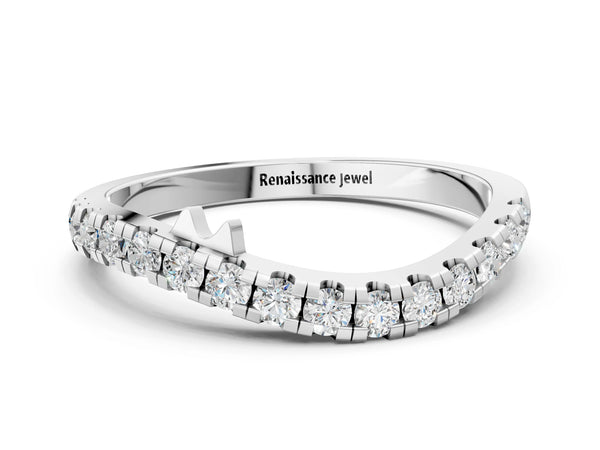 Platinum Pavé Round Diamond Curved Wedding Band with Prong Setting
