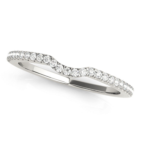 Platinum Pavé Round Diamond Curved Wedding Band with Shared Prong Setting