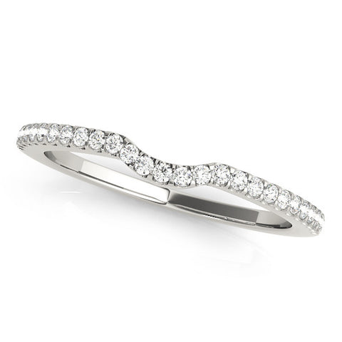 Platinum Pavé Round Diamond Curved Wedding Band with Shared Prong Setting