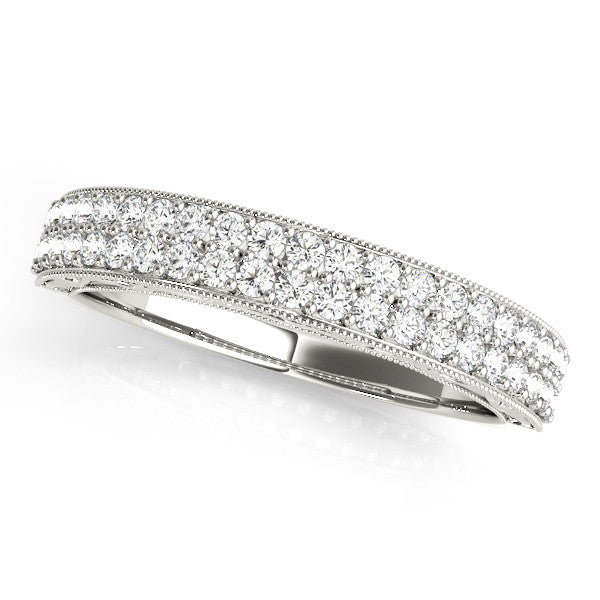Platinum Pavé Round Diamond Eternity Band with Milgrain Edge