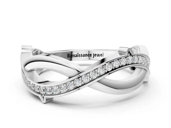 Platinum Pavé Round Diamond Twist Band with Bezel Setting