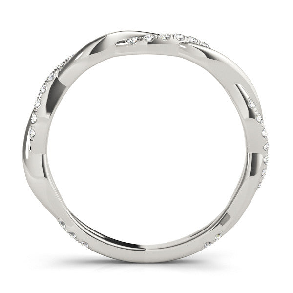 Platinum Pavé Round Diamond Twist Eternity Band with Shared Prong Setting