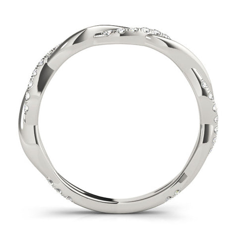 Platinum Pavé Round Diamond Twist Eternity Band with Shared Prong Setting