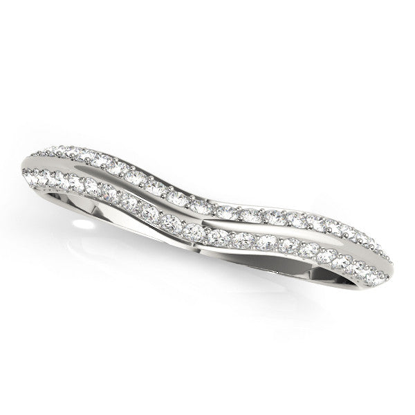 Platinum Pavé Round Diamond Wave Band with Shared Prong Setting