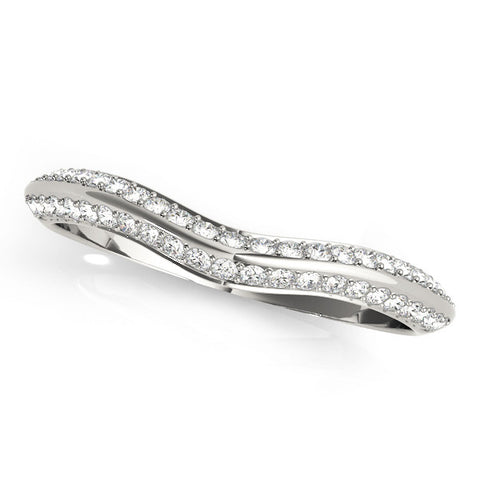 Platinum Pavé Round Diamond Wave Band with Shared Prong Setting