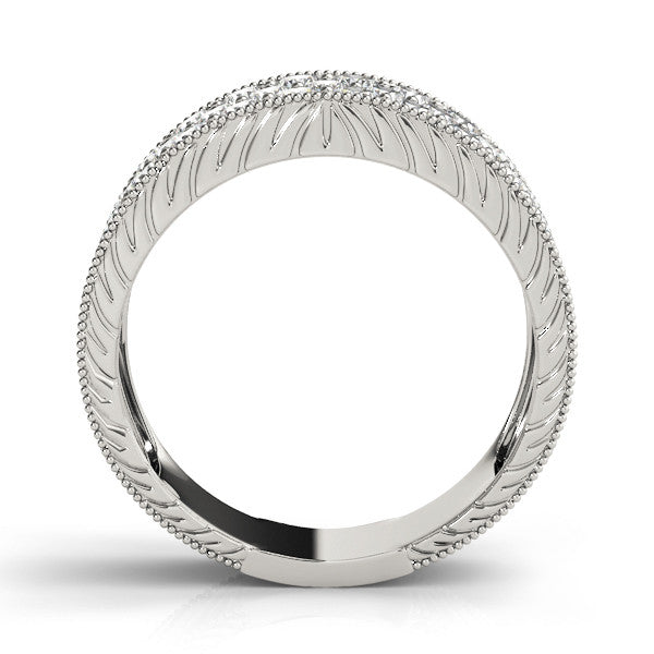 Platinum Pavé Round Diamond Wide Band with Milgrain Edge 1