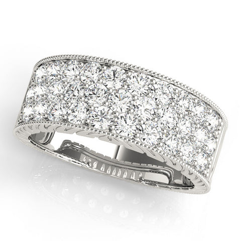 Platinum Pavé Round Diamond Wide Band with Milgrain Edge