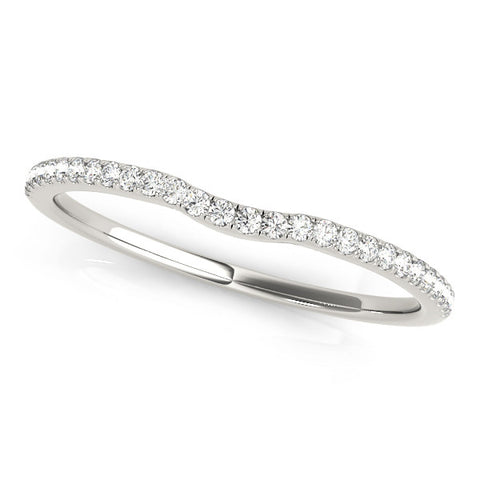 Platinum Pavé Set Round Diamond Curved Band with Shared Prong Setting