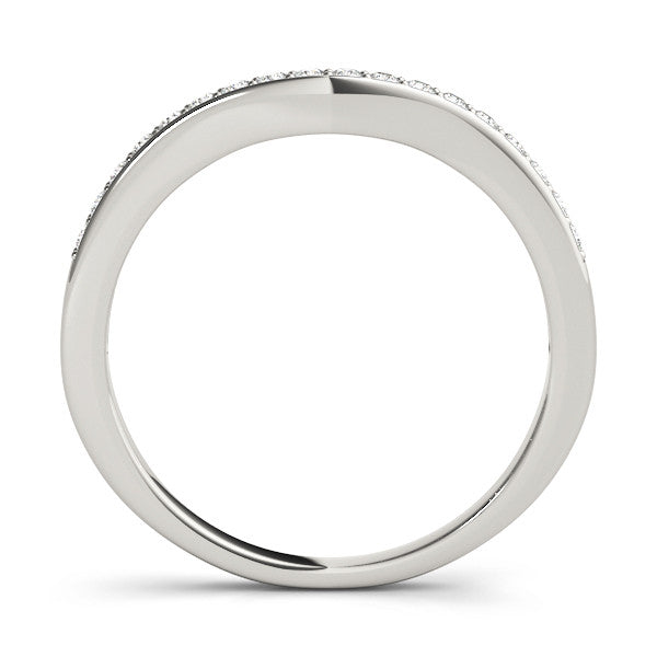 White gold Curved Round Diamond Band with Pavé Setting