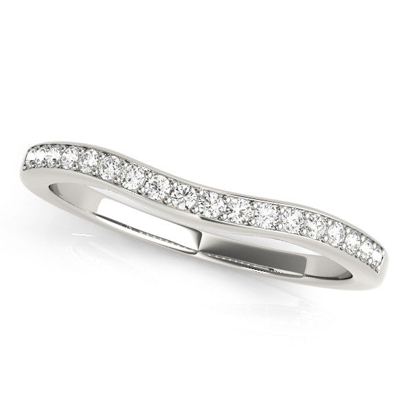 White gold Curved Round Diamond Band with Pavé Setting