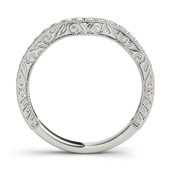 Platinum Pave Round Diamond Curved Milgrain Band 1