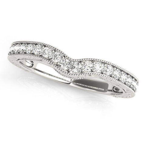 Platinum Pave Round Diamond Curved Milgrain Band