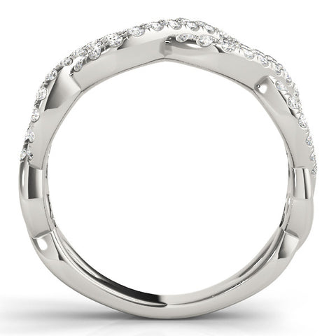 Platinum Pave Round Diamond Infinity Twist Band with Shared Prong Setting