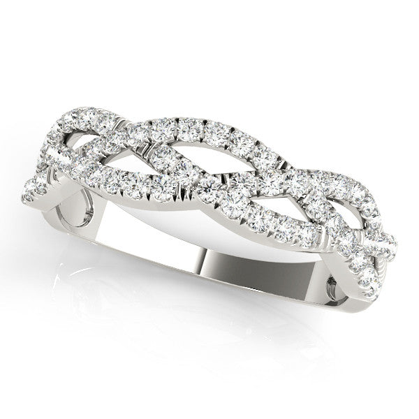 Silver Pave Round Diamond Twist Band with Shared Prong Setting