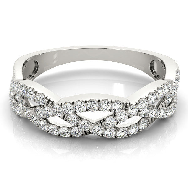 Silver Pave Round Diamond Twist Band with Shared Prong Setting