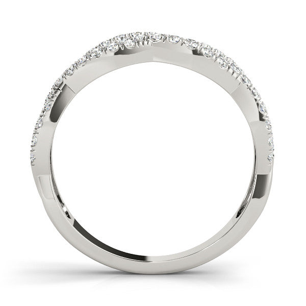 Silver Pave Round Diamond Twist Band with Shared Prong Setting