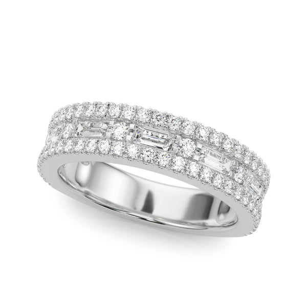 Silver Pave Round and Baguette Diamond Eternity Band with Channel and Prong Setting