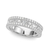 10K White Gold Pave Round and Baguette Diamond Eternity Band with Channel and Prong Setting